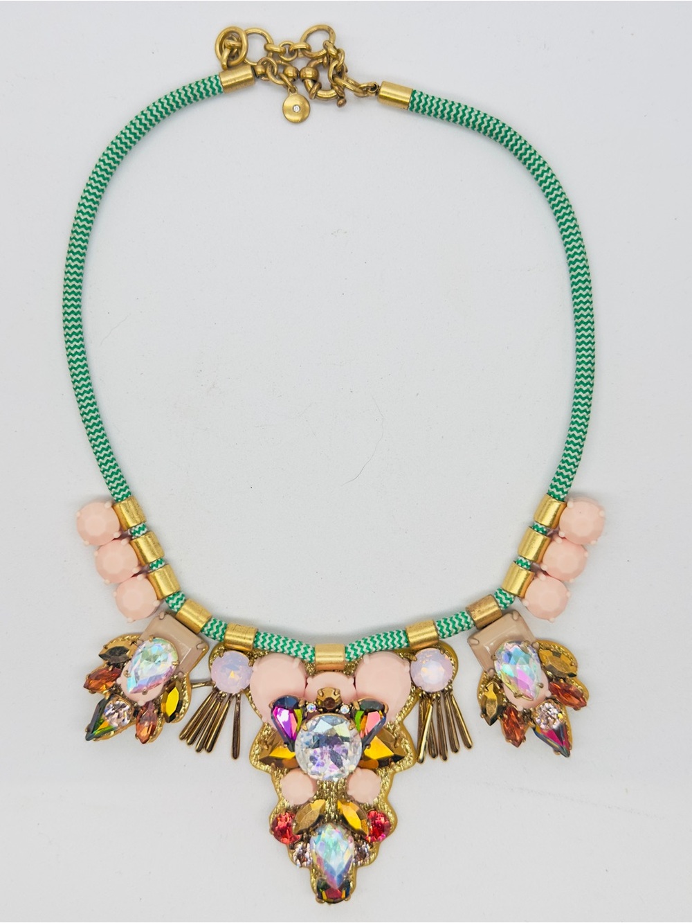 J Crew Dragonfly Necklace Cord Crystal Statement Turquoise Pink Rhinestone - Picture 2 of 6